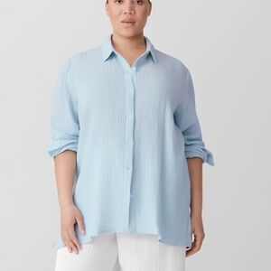 Eileen Fisher Organic Cotton Lofty Gauze Classic Collar Shirt Baby Blue Size 2X